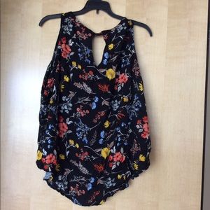 Old Navy Black Floral Keyhole-back tank